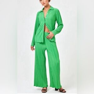 l*space Green Ribbed Wide-Leg Pant/Shirt set
